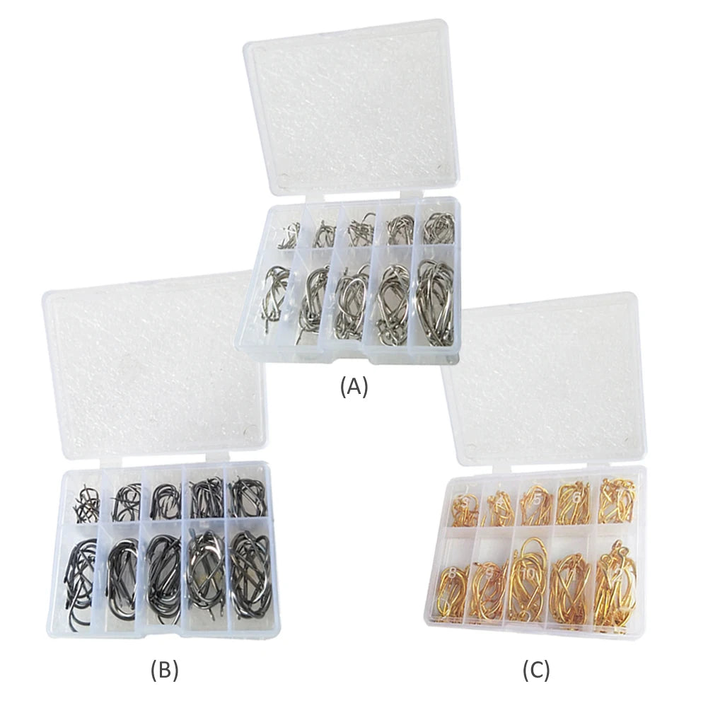 100Pcs Barbed Carbon Steel Fishing Hooks Set for Freshwater Tackle