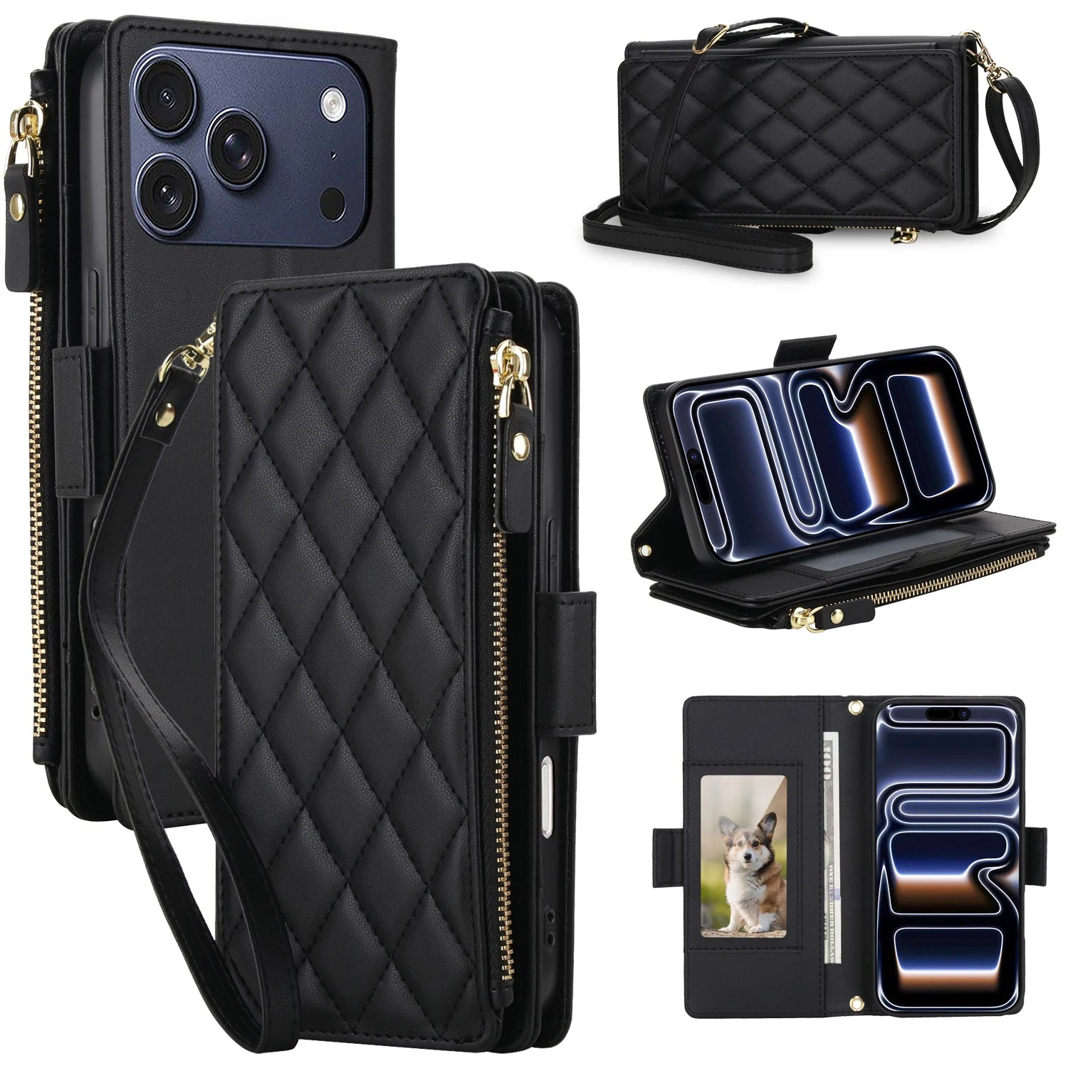 Stylish Leather Crossbody Wallet Case for iPhone 12-17 Series