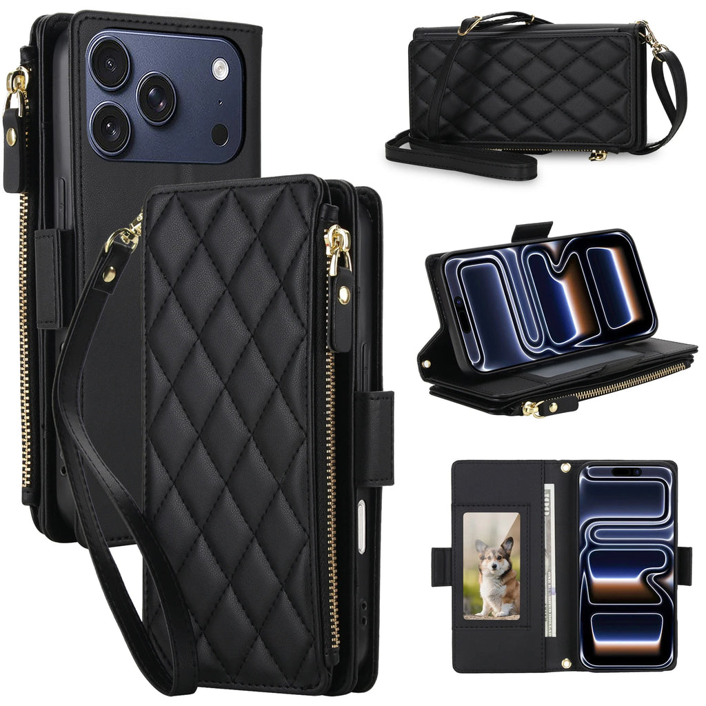 Magnetic Leather Crossbody Wallet Case for iPhone 17, 16, 15, 14