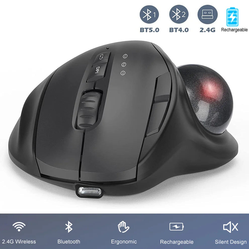 Jomaa Ergonomic Wireless Trackball Mouse - Bluetooth & 2.4G