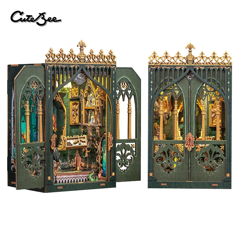 CUTEBEE DIY Book Nook Kit - Miniature Wooden Dollhouse with Lights