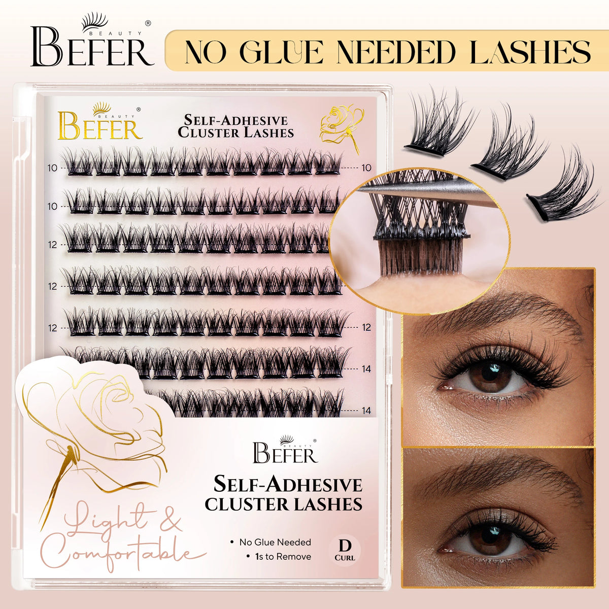 Befer No-Glue Self-Adhesive Lash Clusters - 120 Fluffy Eyelashes