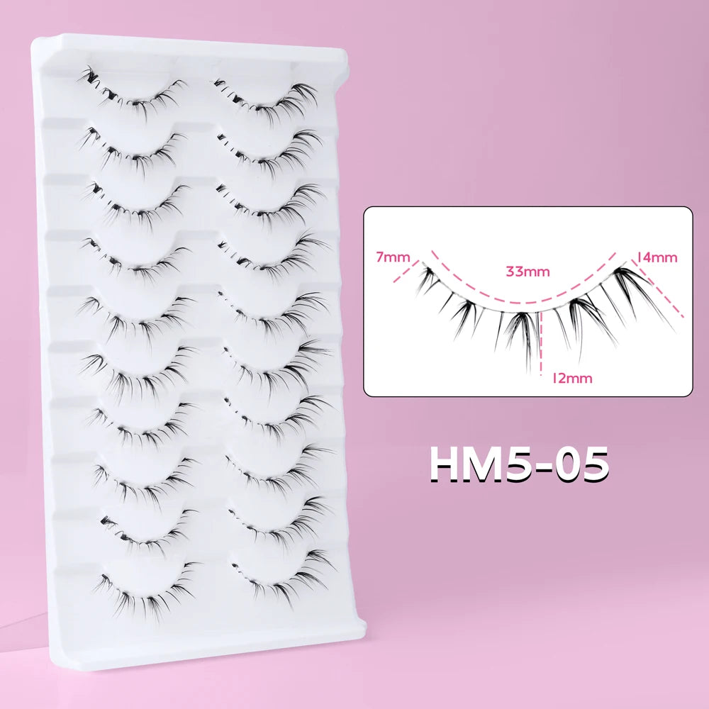 10 Pairs Manga Lower Eyelashes - Wispy Under Eye Lashes for Cosplay