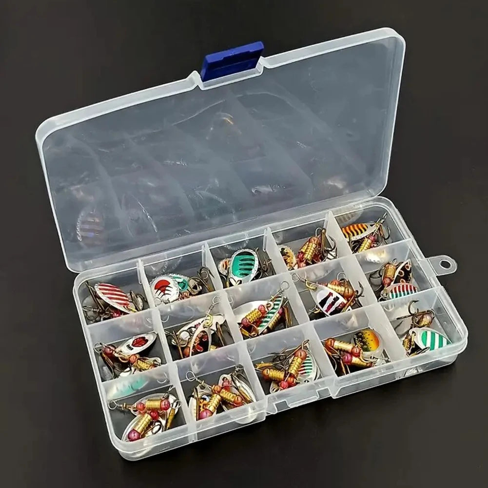 30 Metal Spoon Spinner Fishing Lures with Treble Hooks - Bass & Trout Bait