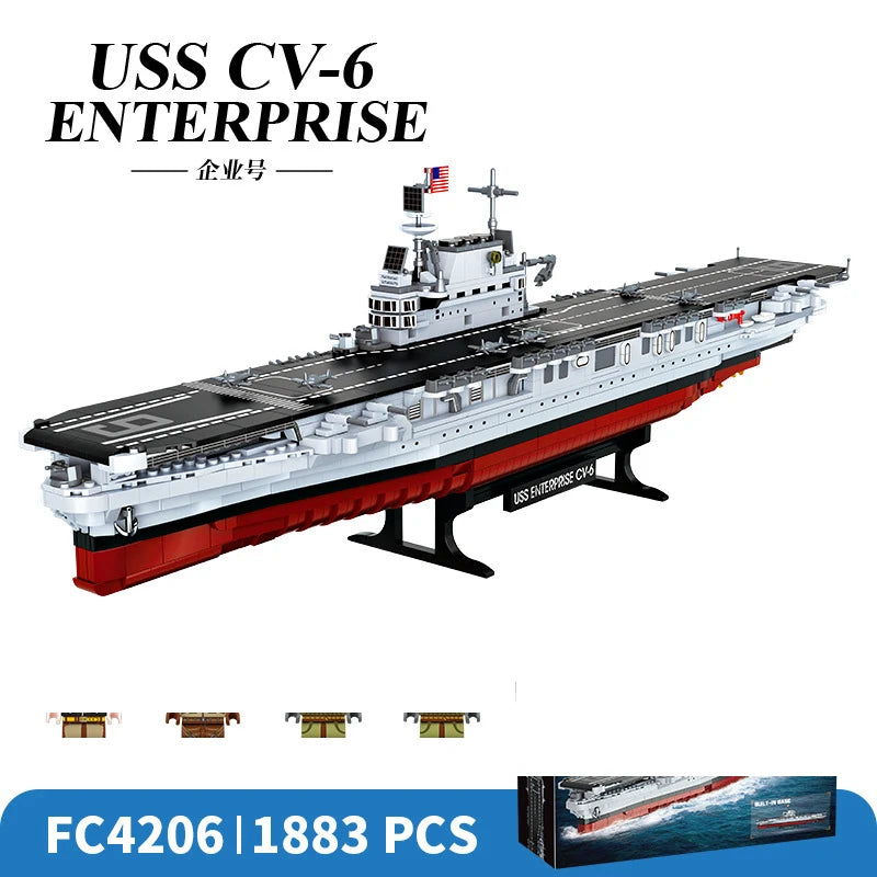 USS Enterprise CV-6 Building Blocks Set - WWII Warship Toy for Kids