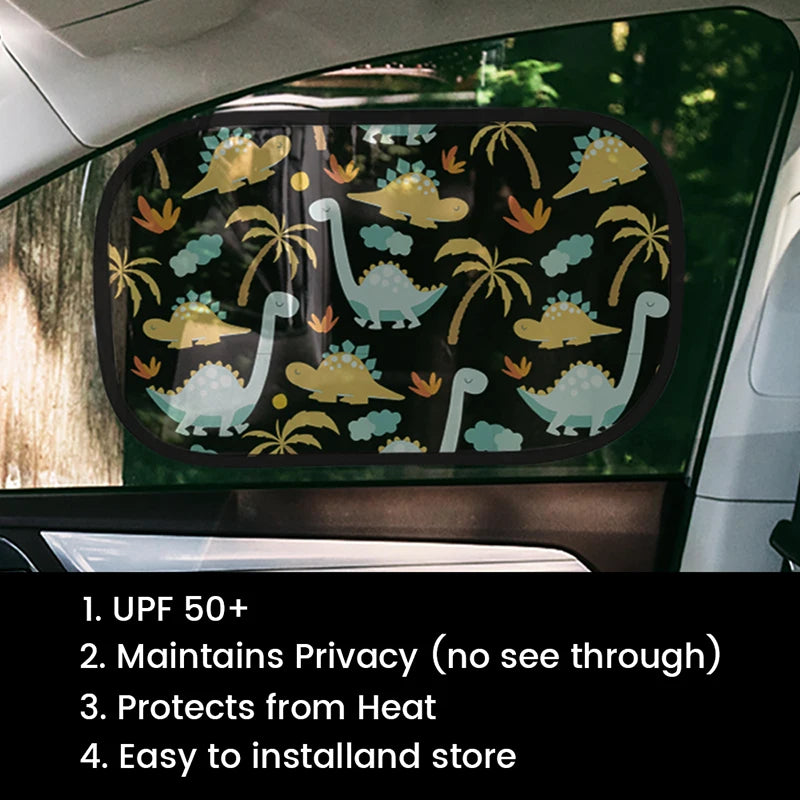 Cute Dinosaur Car Sun Shades for Kids - UV & Heat Protection, 2 Pack