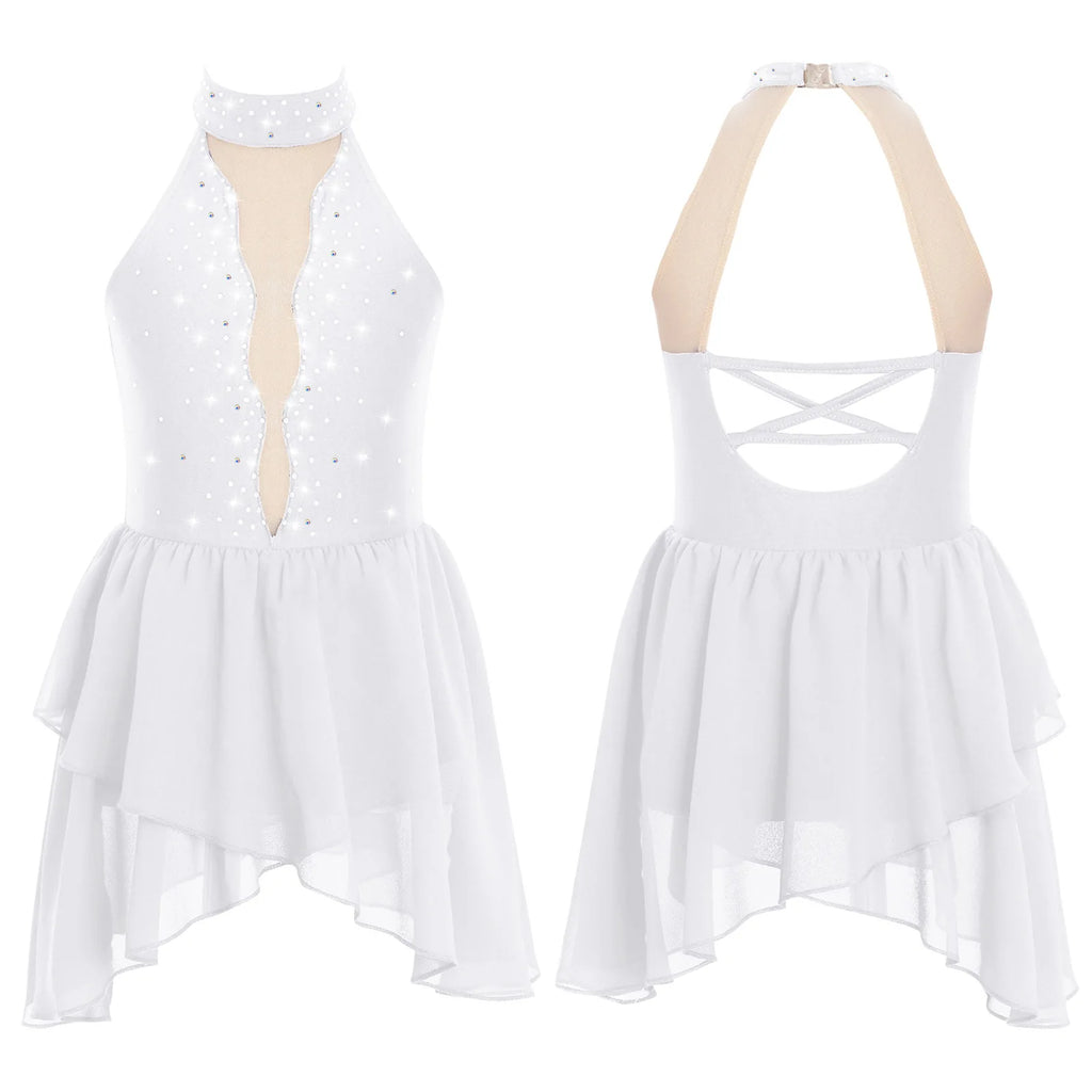 Rhinestone Dance Dress for Girls - Sleeveless Gymnastics Leotard