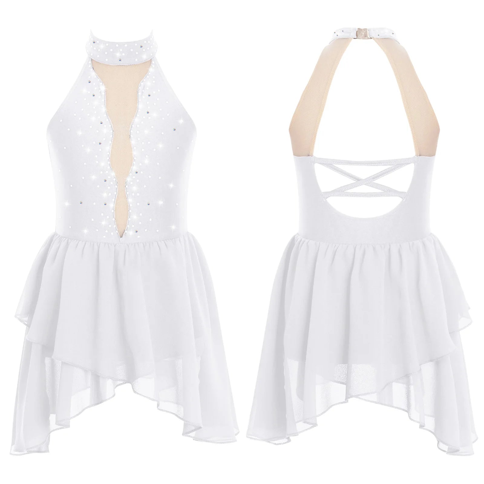 Rhinestone Dance Dress for Girls - Sleeveless Gymnastics Leotard