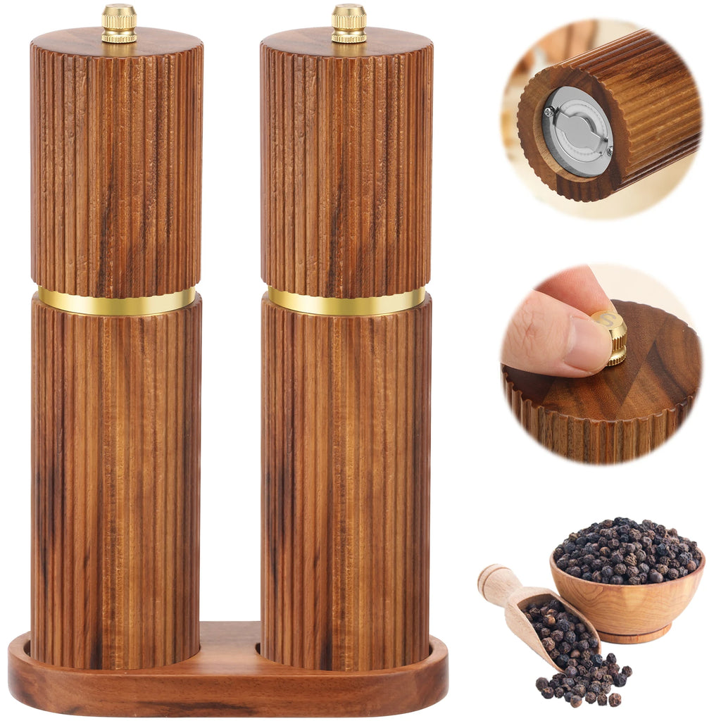 Wooden Salt and Pepper Grinder Set with Adjustable Coarseness