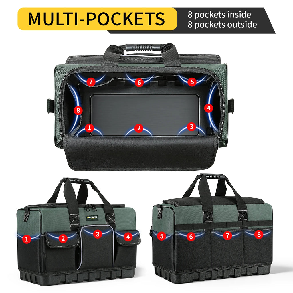 Heavy Duty Electrician Tool Bag with 16 Pockets & Hard Bottom
