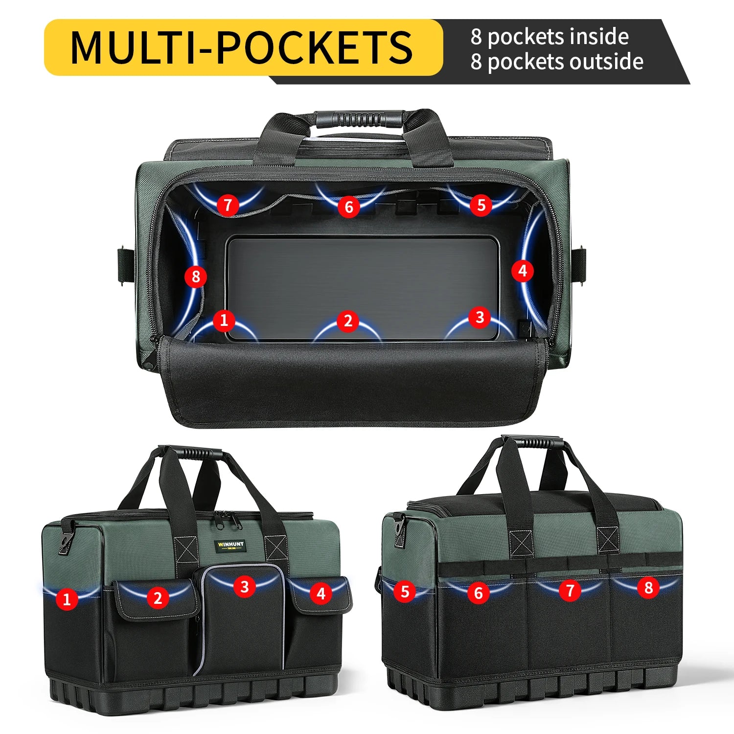 Heavy Duty Electrician Tool Bag with 16 Pockets & Hard Bottom