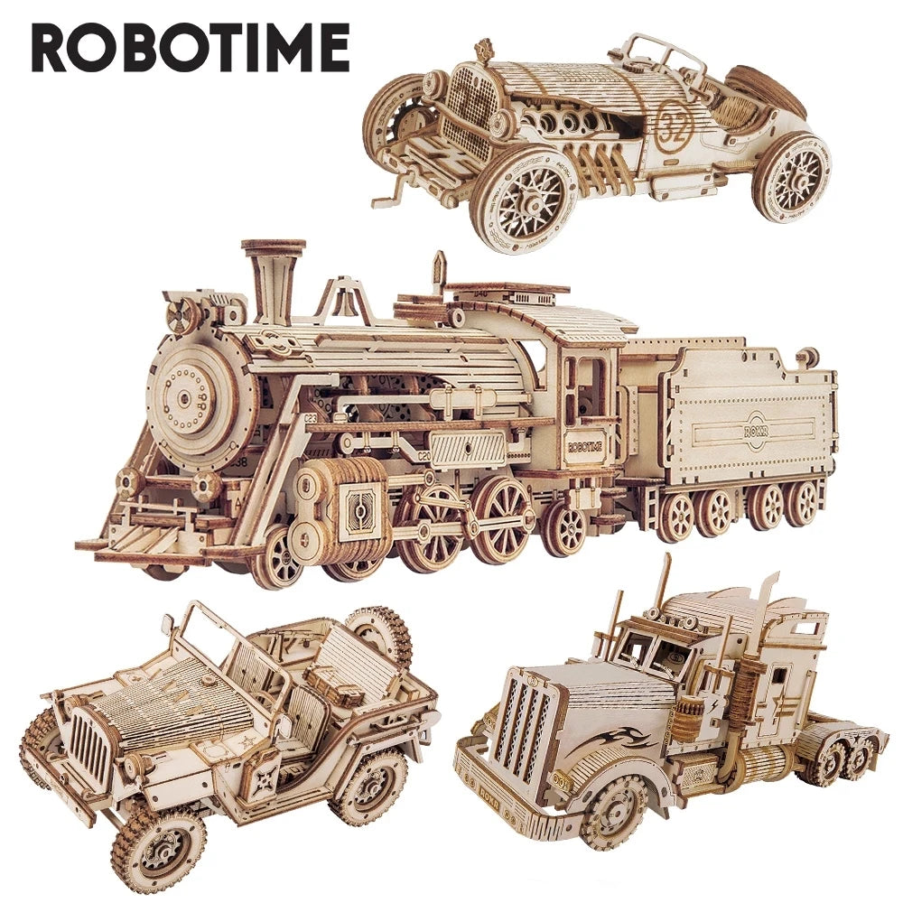 Robotime 3D Puzzle Movable Steam Train & Vehicle Model Kits