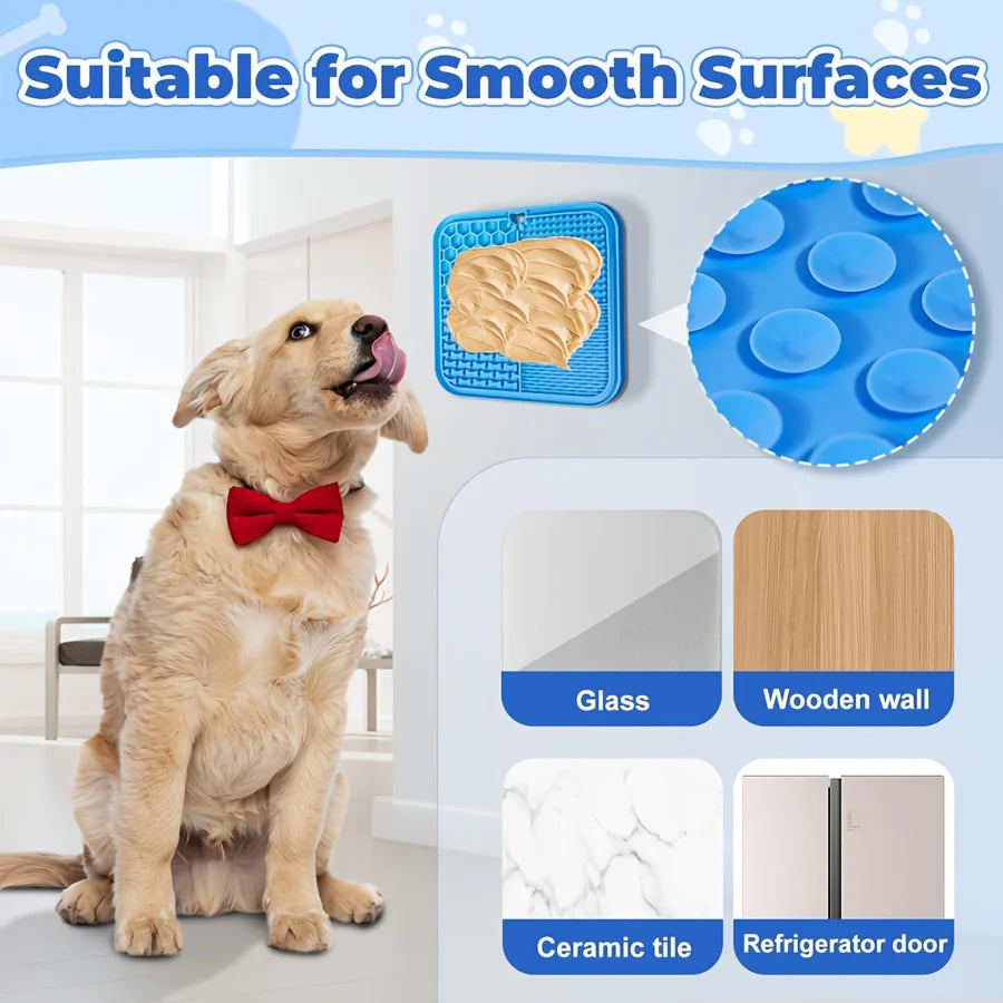 Anxiety Relief Dog Lick Mat with Suction Cups - Slow Feeder Silicone Bowl