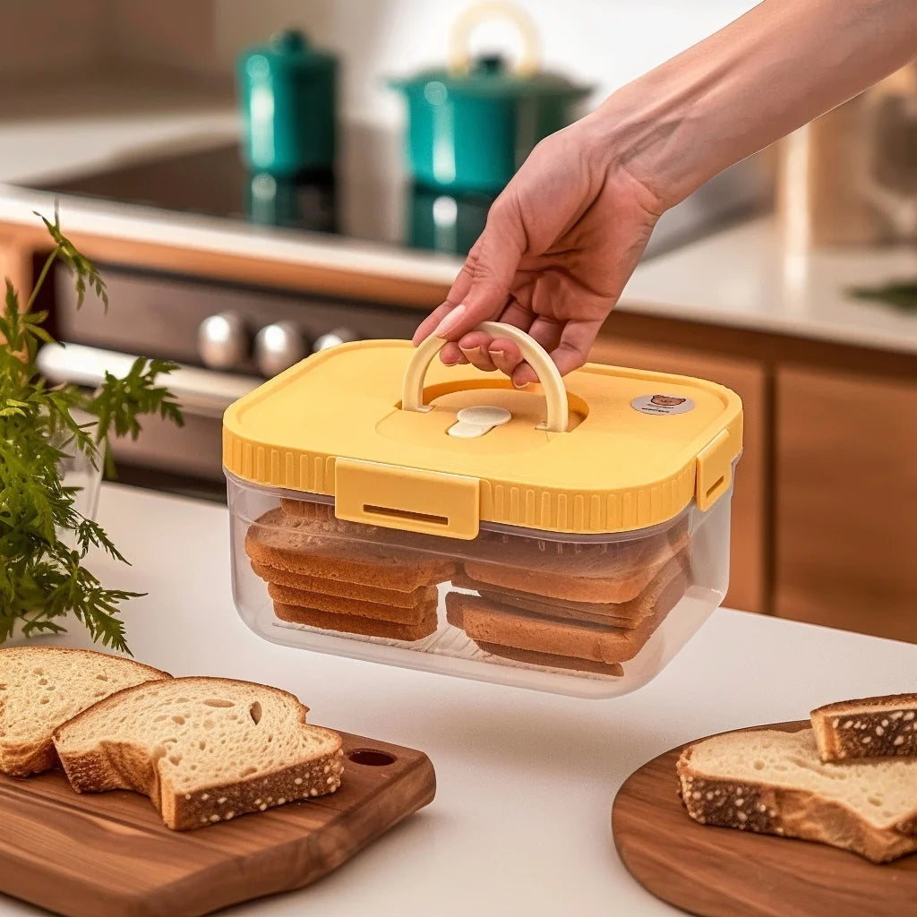 Airtight Plastic Bread Storage Box with Handle - Large Capacity