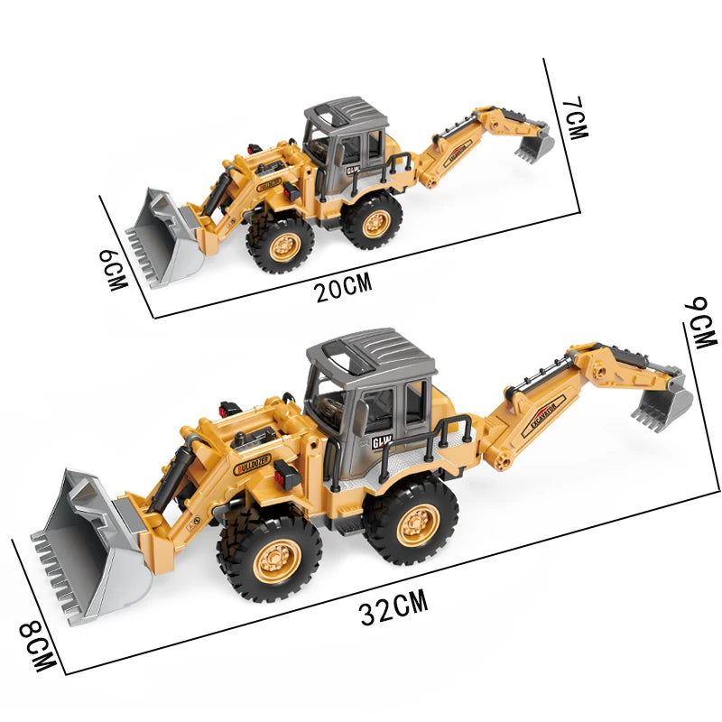 Alloy 2-in-1 Bulldozer & Excavator Diecast Engineering Truck Toy