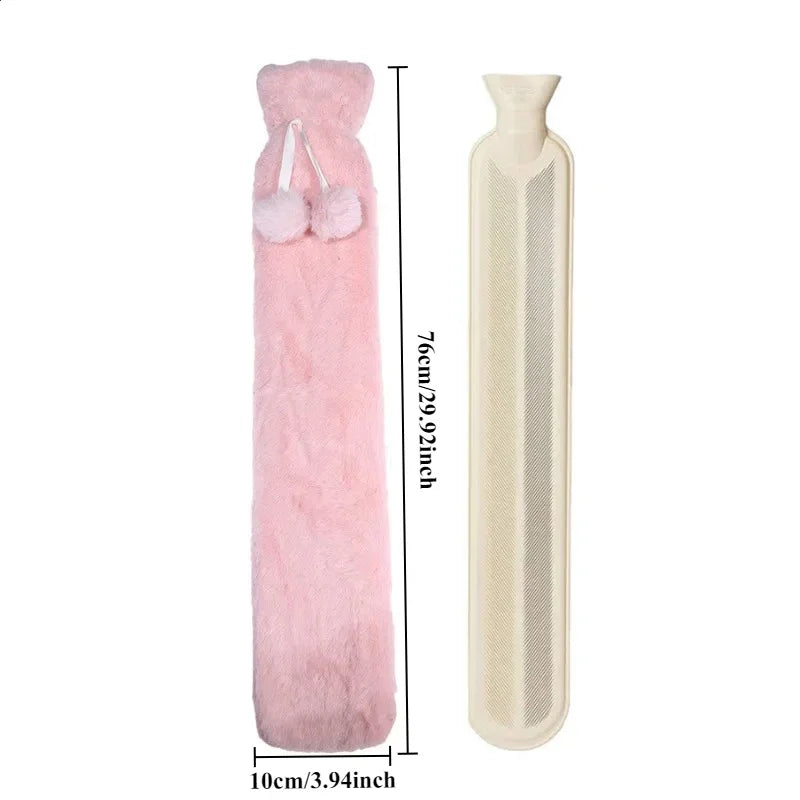 Extra Long 76x11cm Hot Water Bottle with Removable Cover - Pink & Gray