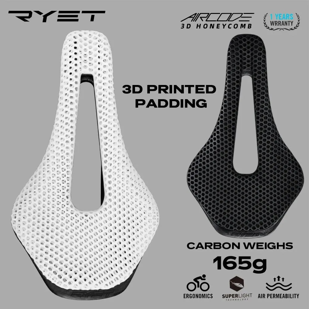 RYET Ultralight 3D Printed Bike Saddle - Comfortable & Breathable