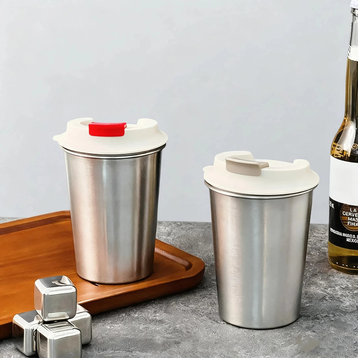 400ml Stainless Steel Portable Tumbler with Lid - Perfect for Coffee & Milk