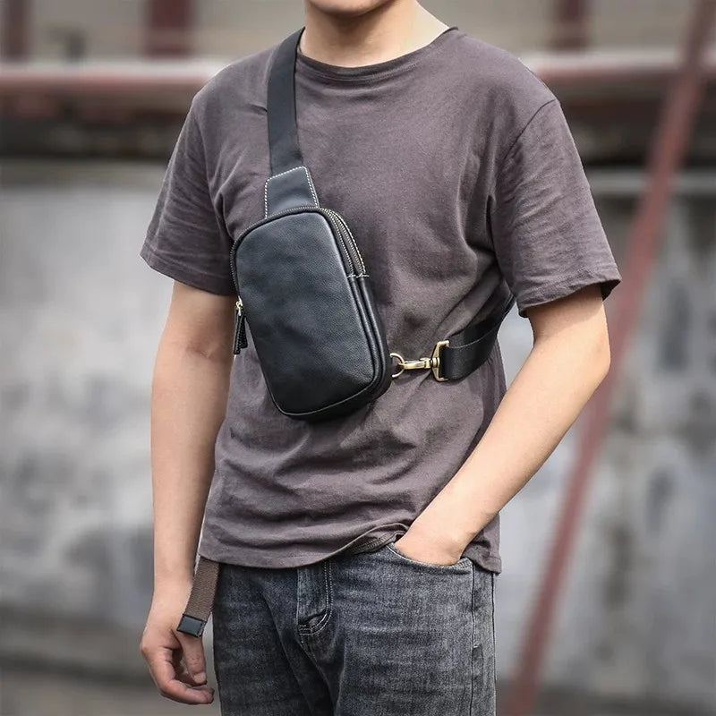 Men's Genuine Leather Crossbody Bag - Trendy & Durable Design