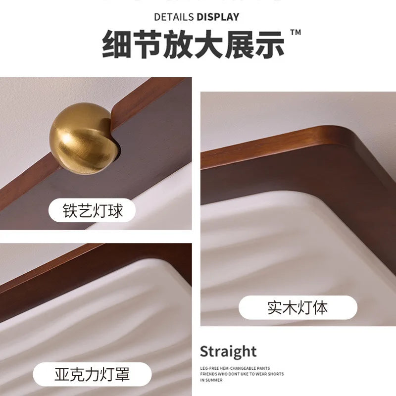 Wabi-Sabi Walnut Wood Ceiling Light - Modern LED Eye Protection