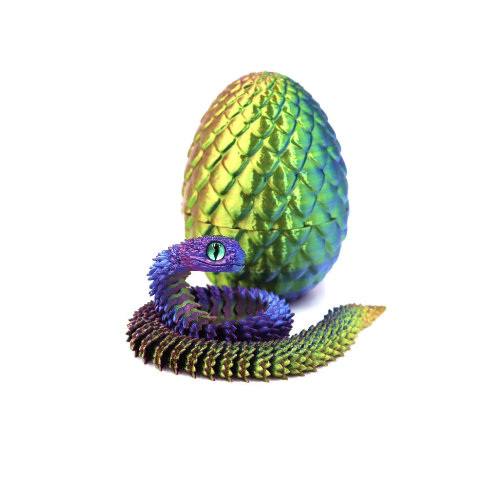 3D Printed Articulated Snake & Dragon Egg – Unique Home Decor