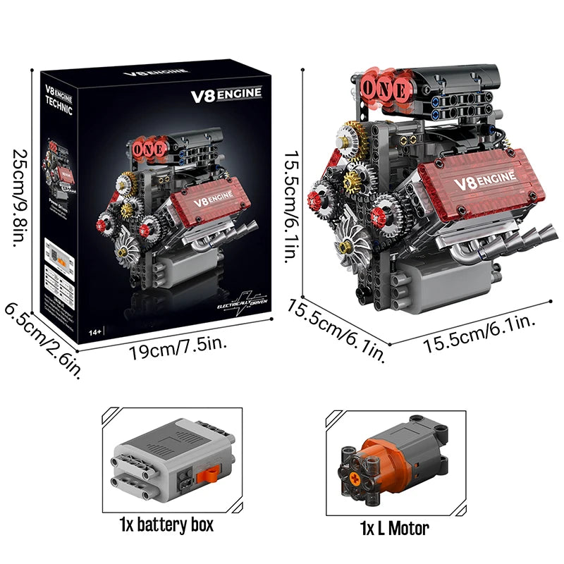Motorized V8 Engine Building Blocks Model - STEM Educational Toy