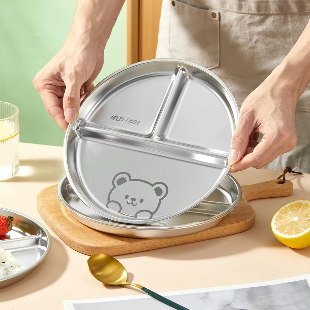 3-Compartment Stainless Steel Dinner Plate - Fun & Functional