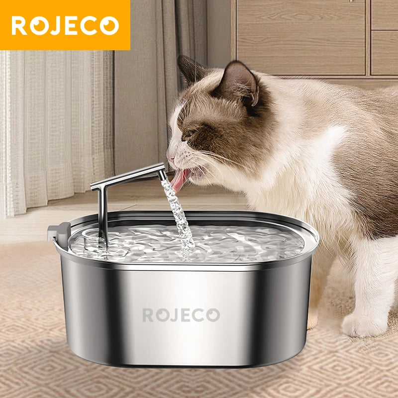 ROJECO Automatic Stainless Steel Cat Water Fountain - 3.2L Dispenser