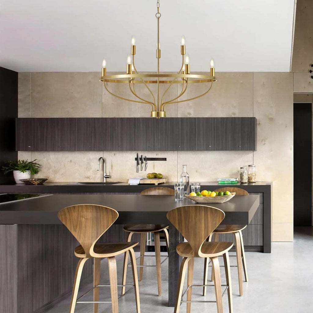 Modern Minimalist 9-Light Brass Chandelier - Gold Ceiling Pendant Light