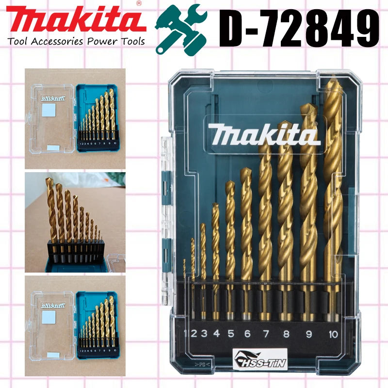 Makita 10PC HSS-TiN Titanium Drill Bit Set | Precision Metal & Wood