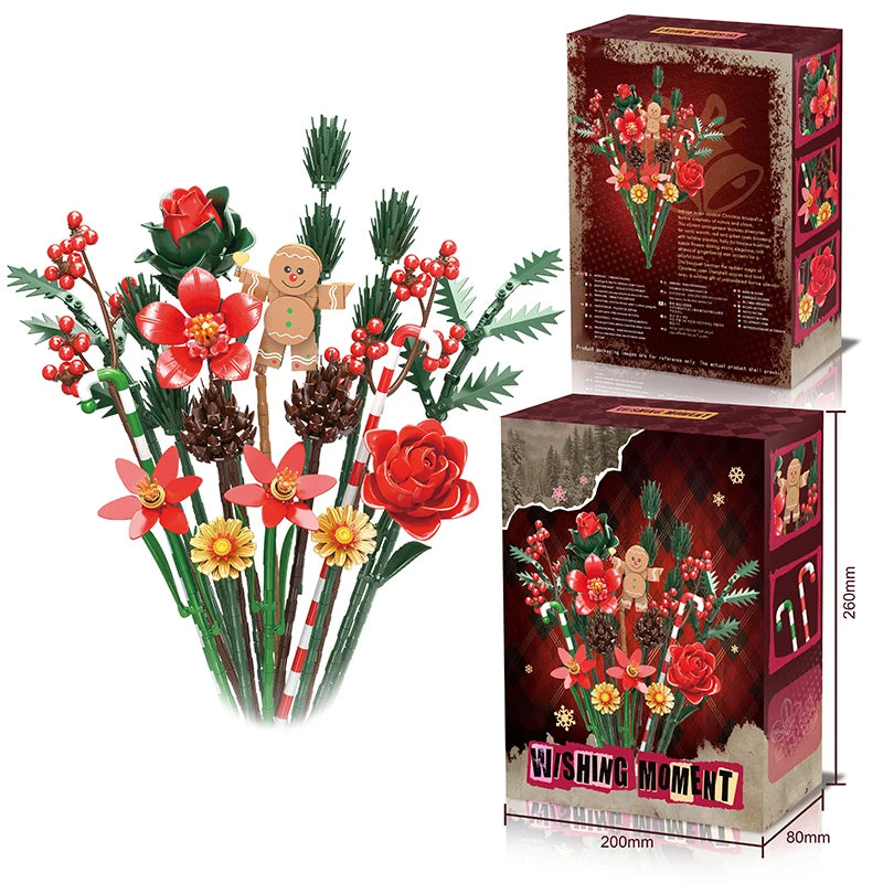 Gingerbread Man Floral Bouquet DIY Block Set - Creative Toy Kit