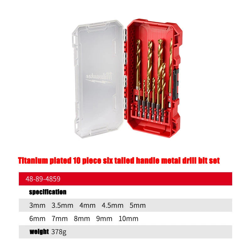 Milwaukee Titanium Plated 10-Piece SHOCKWAVE Metal Drill Bit Set