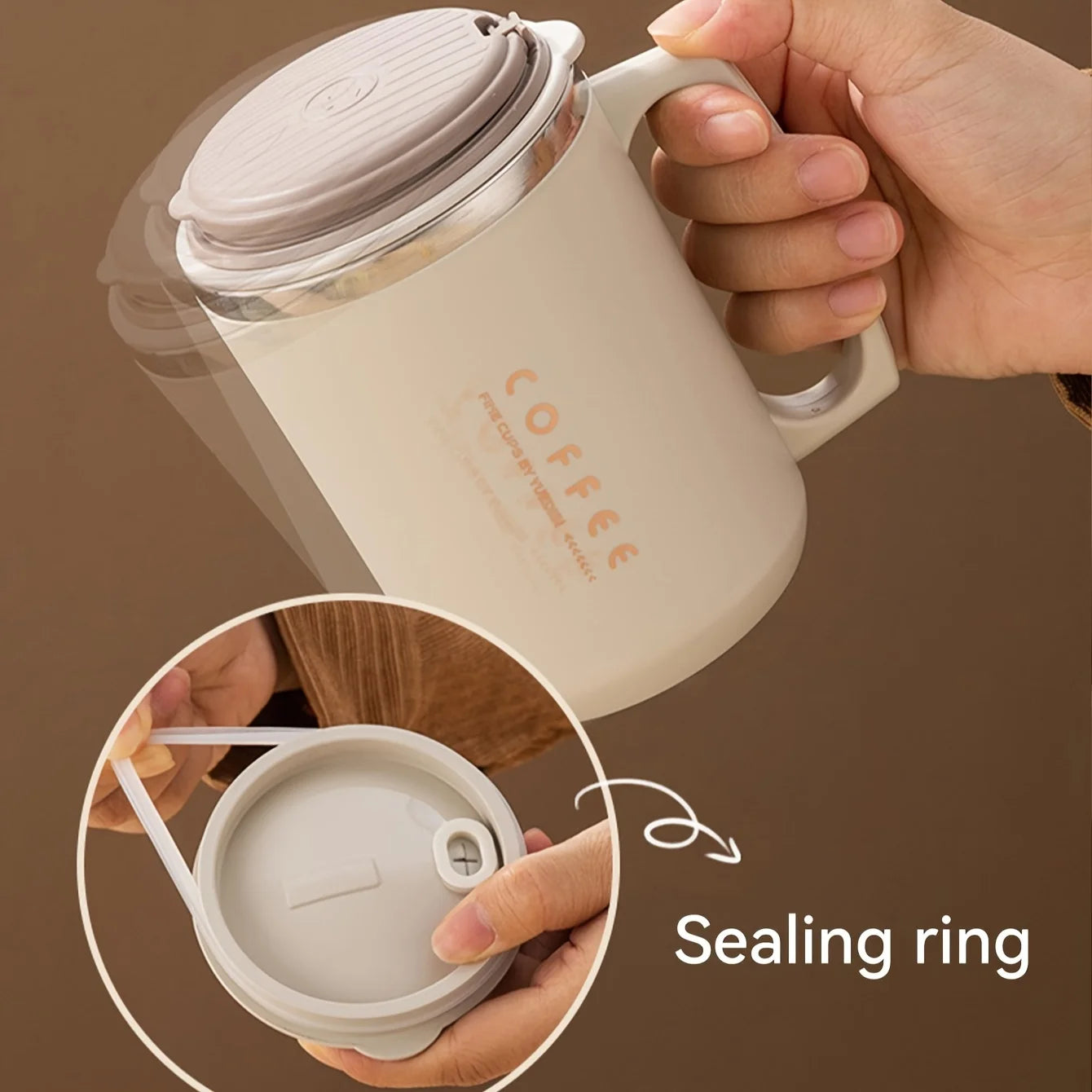 Double Wall Insulated Coffee Mug with Spoon - 304 Stainless Steel