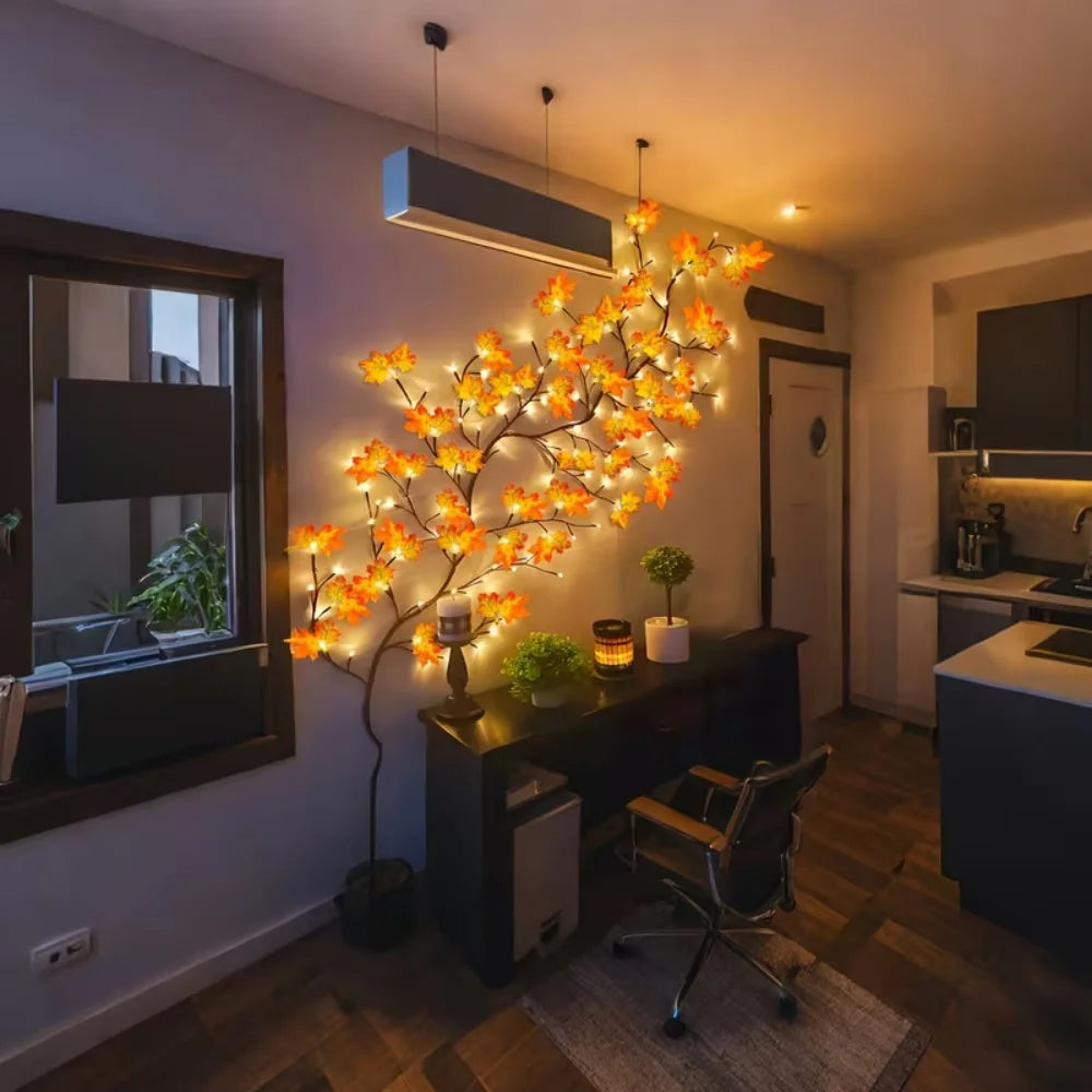 48 LED Lighted Maple Leaf Branch Garland - USB Powered Autumn Decor