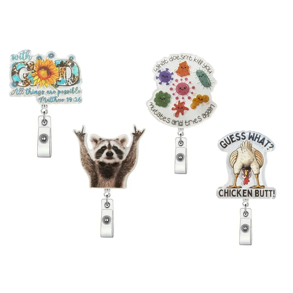 Funny Raccoon ID Badge Reel - Retractable Acrylic Clip Holder