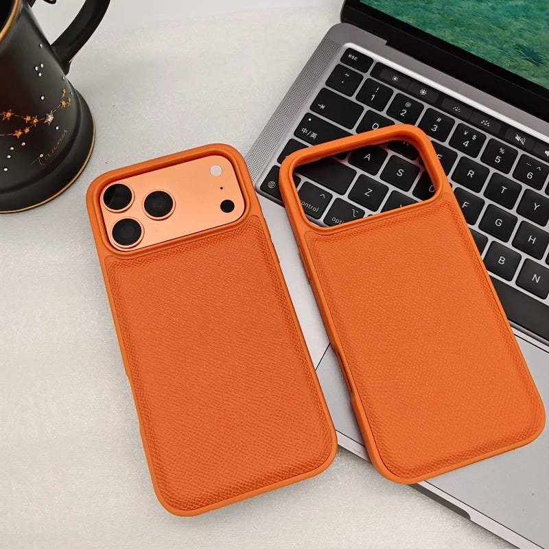 Stylish Orange PU Leather Phone Case for iPhone 17 Series