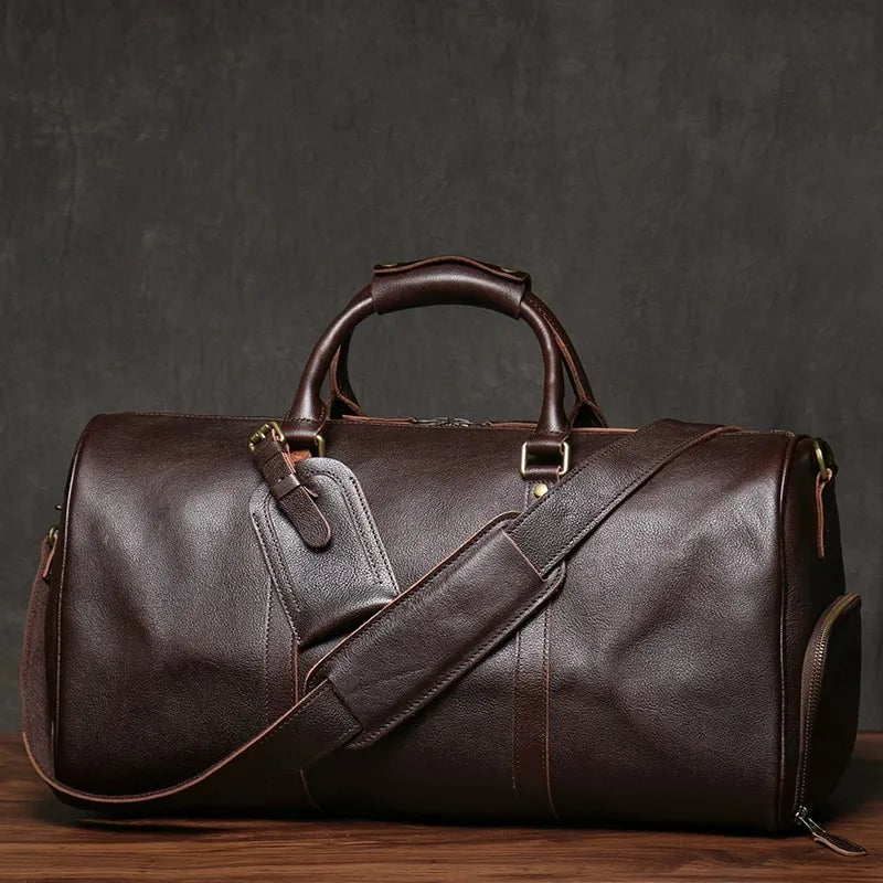 Large Capacity Travel Duffel Bag - Durable Genuine Leather Luggage