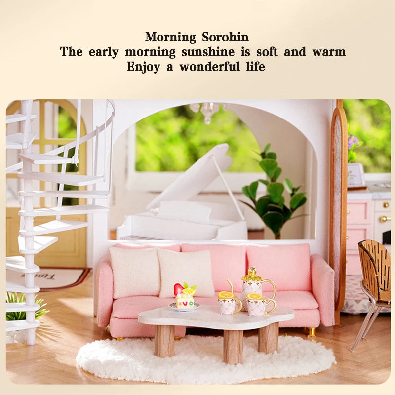 3D Wooden Mini Dollhouse Kit - DIY Duplex Apartment with Furniture