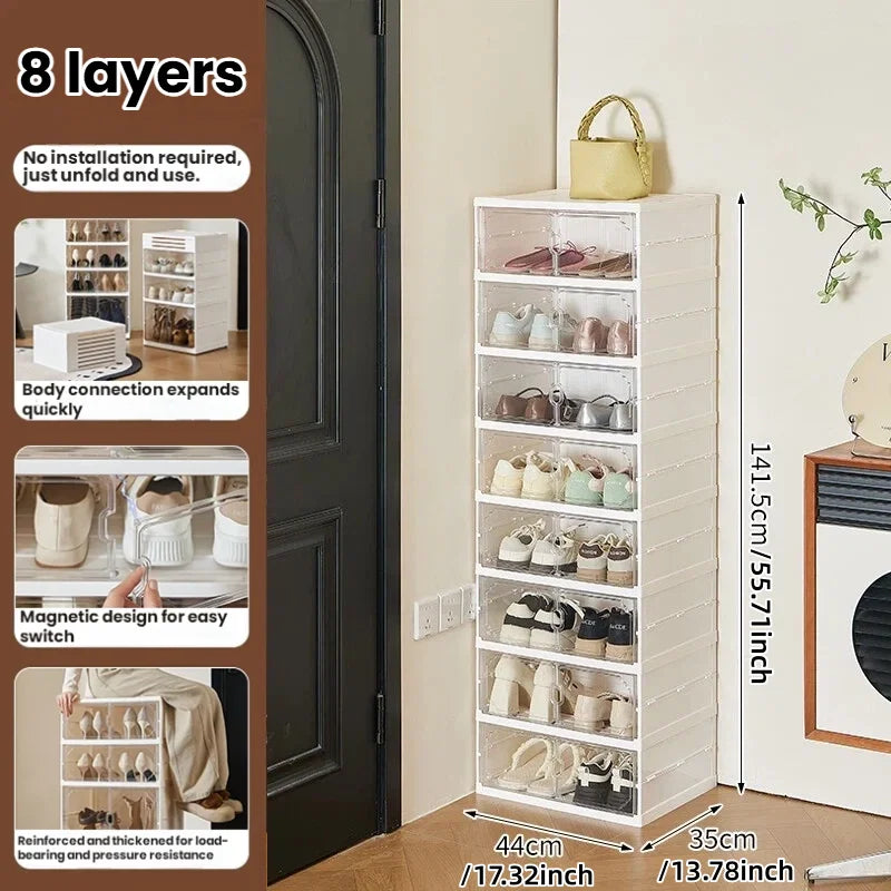 Foldable Shoe Storage Cabinet - Space-Saving Organizer for Boots & Toys