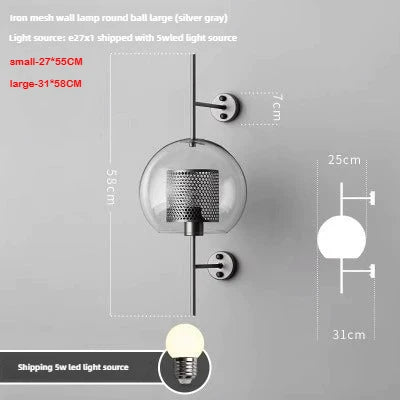 Nordic Minimalist Gold Wall Lamp with LED Glass Ball Design