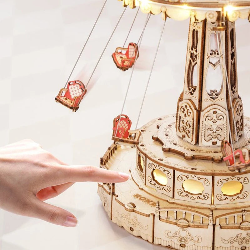 Robotime Rokr 3D Wooden Swing Ride Music Box - Fun DIY Puzzle Kit
