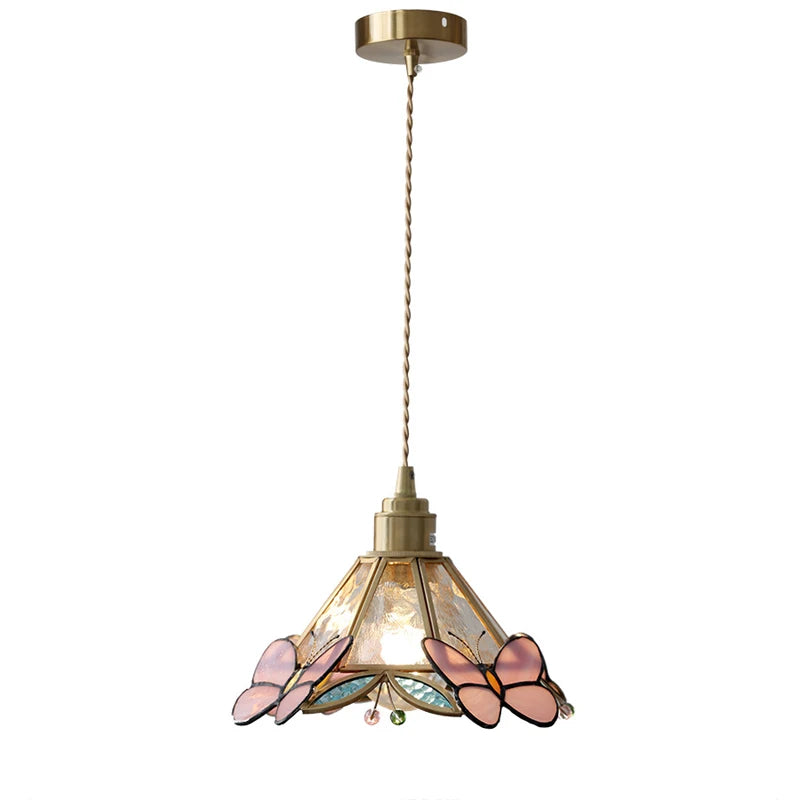 Butterfly Glass Copper LED Pendant Lamp for Modern Indoor Decor