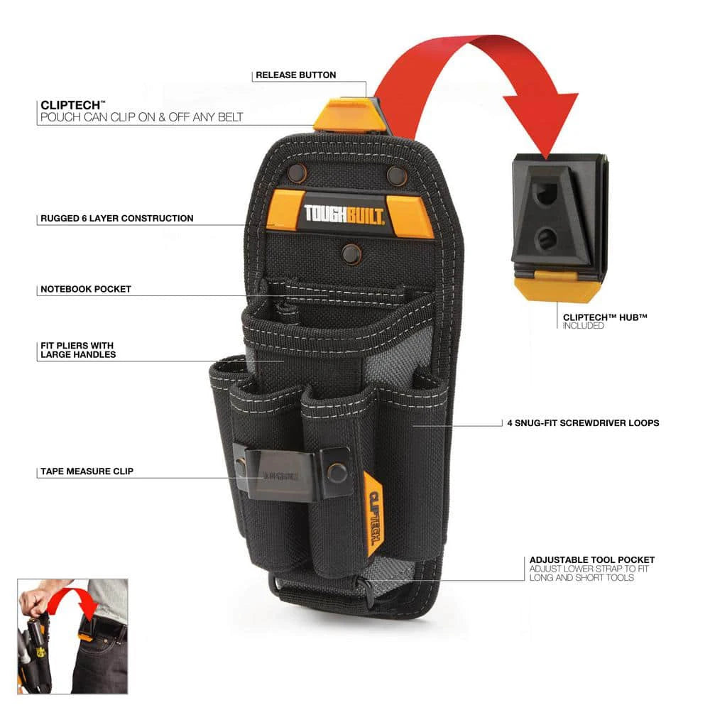 TOUGHBUILT 6-Pocket Pouch - Ultimate Tool Organizer & Multi-Functional Accessory