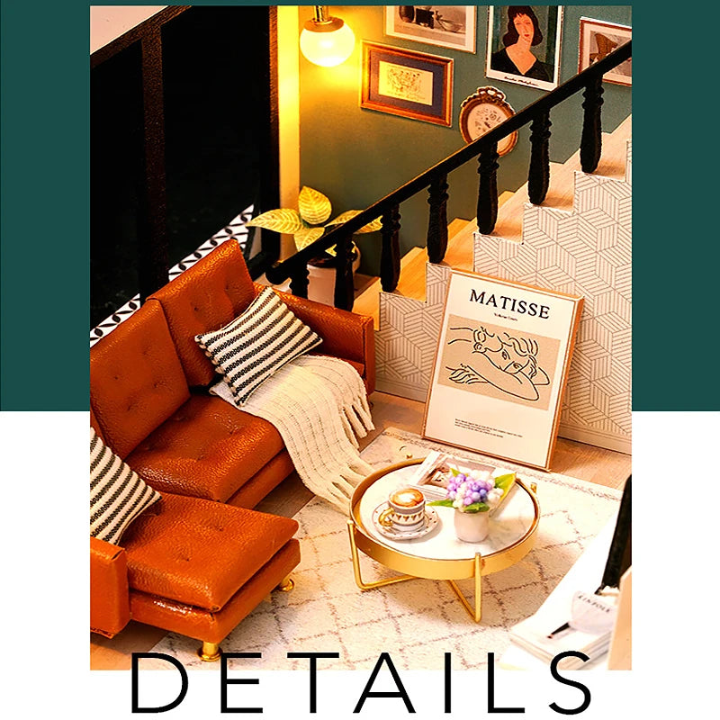 3D Wooden Mini Dollhouse Kit - DIY Duplex Apartment with Furniture