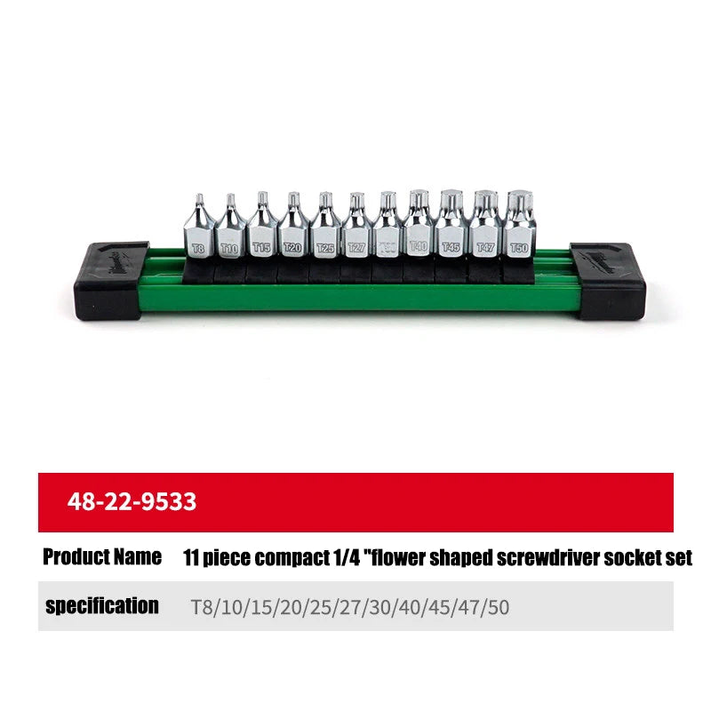 Milwaukee 11-Piece Compact 1/4" Screwdriver Socket Set - Mini Design