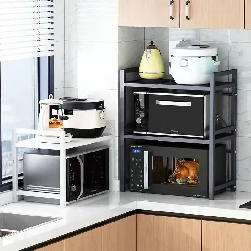 Double-Layer Microwave Storage Rack - Space-Saving Kitchen Organizer