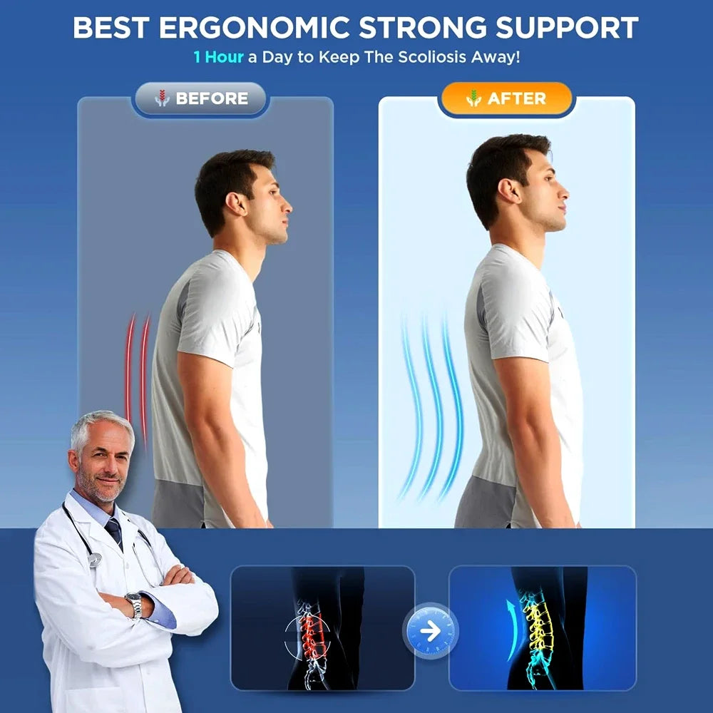 Adjustable Black Lumbar Support Brace for Lower Back Pain Relief