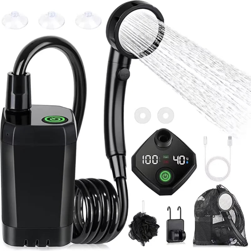 Rechargeable Camping Shower with LED Display & 6000mAh Battery