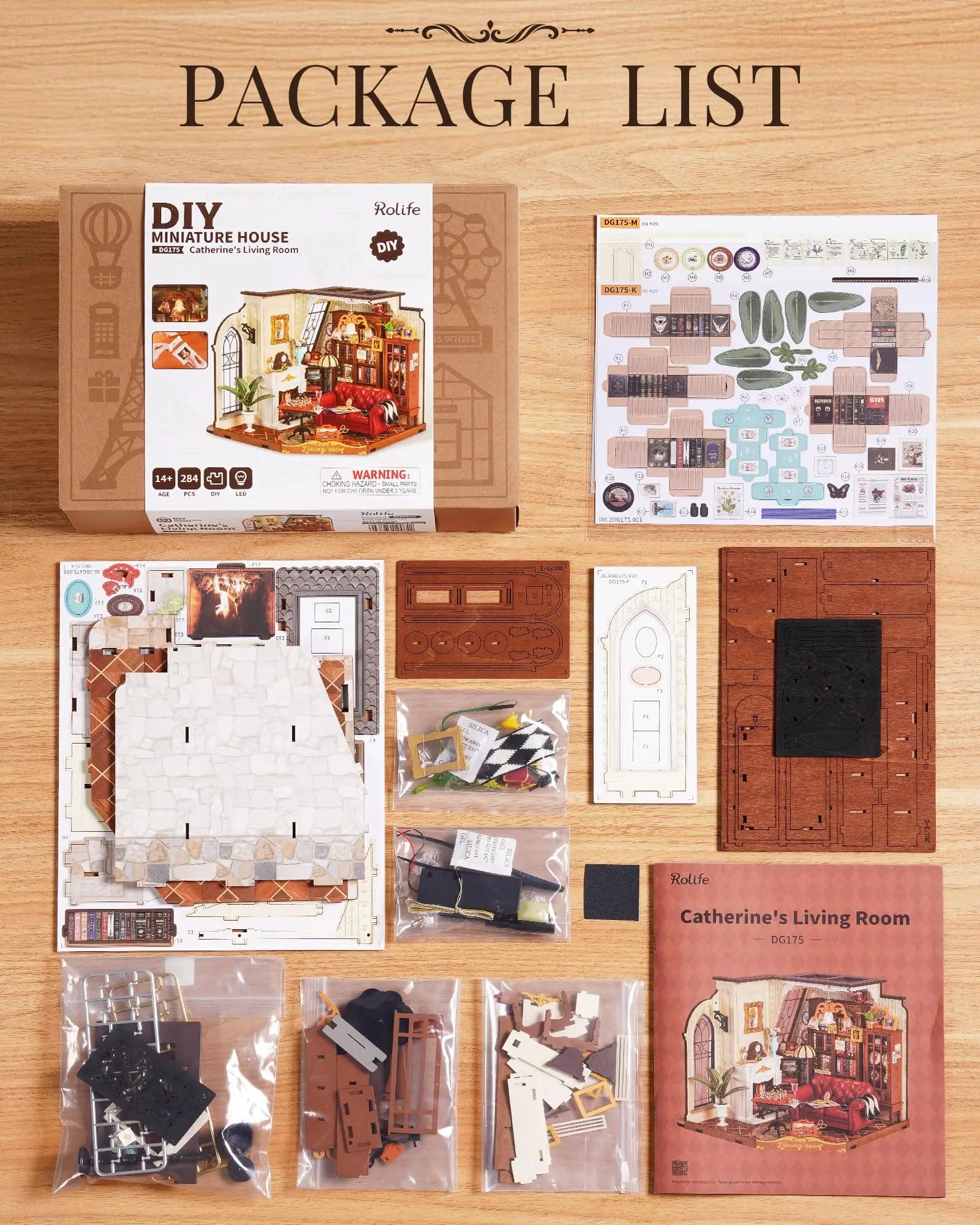 Robotime DIY Catherine's Living Room Dollhouse - Miniature Wooden Kit