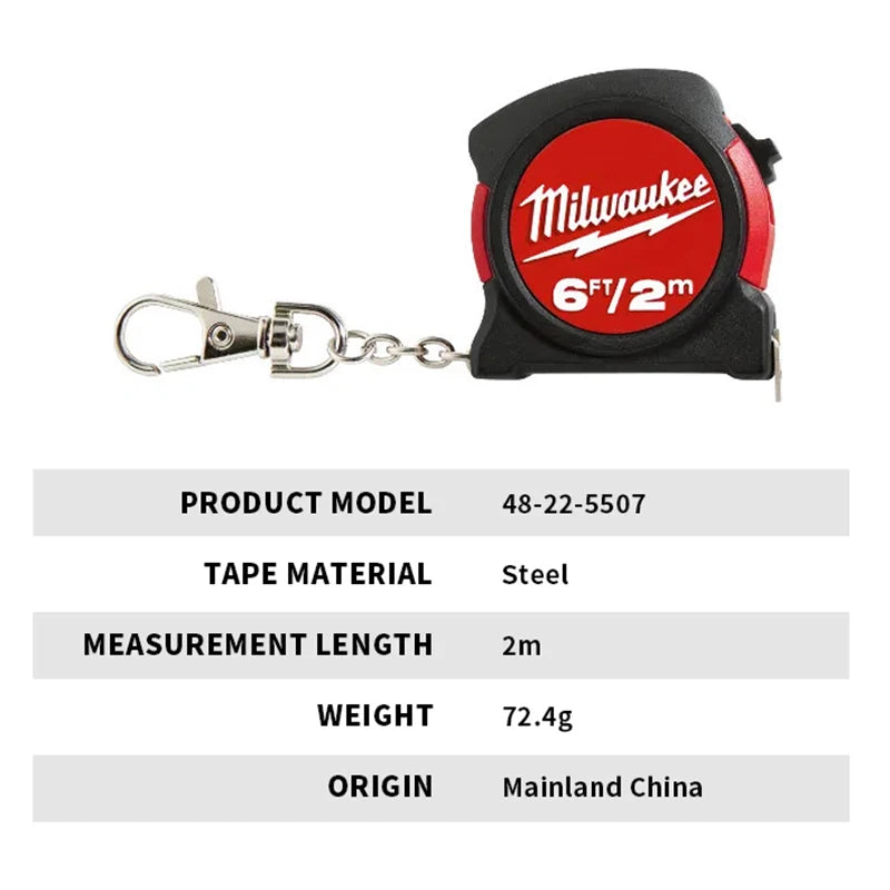 Milwaukee 2M Mini Tape Measure - Compact & Durable with Keychain